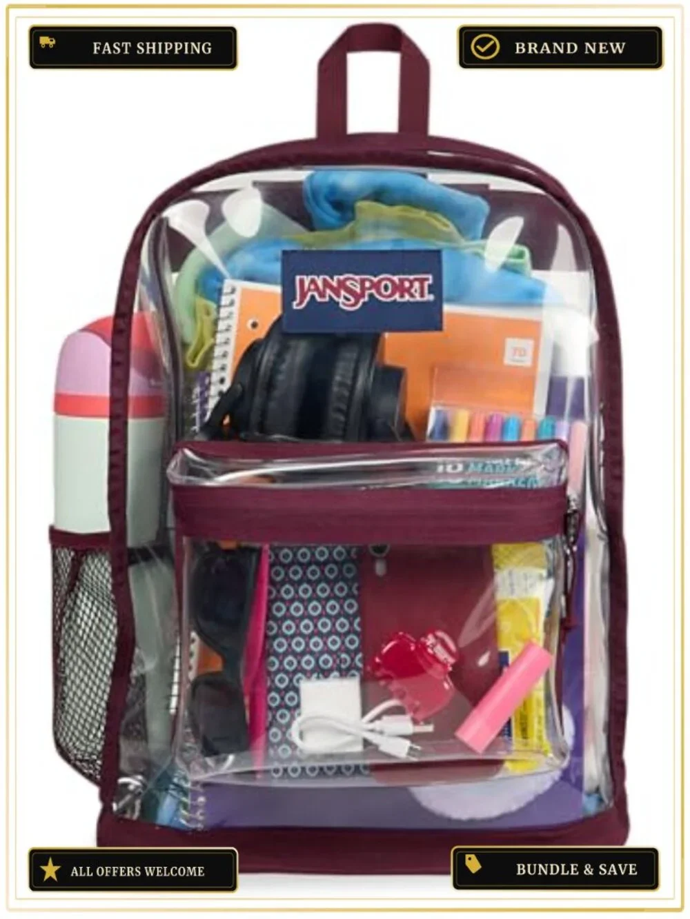 Clear Transparent Backpack 25.5L TPU Stadium Approved Mesh Bottom